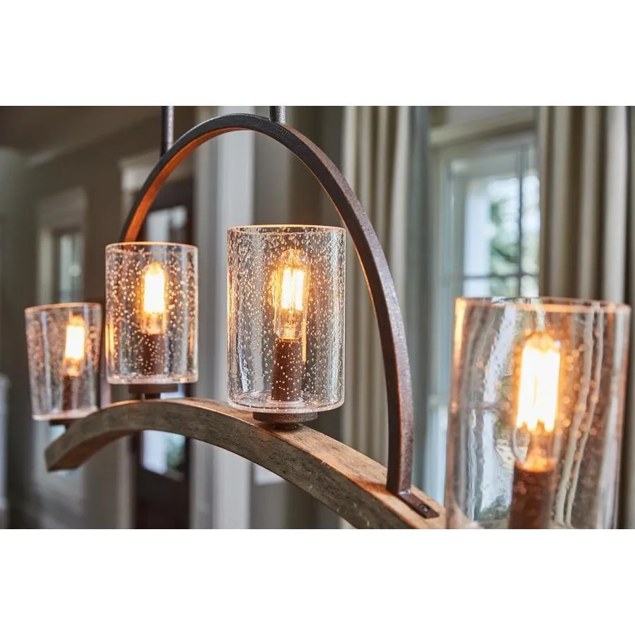 Quoizel Arley 4-Light Rustic Black and Faux Weathered Wood Farmhouse Chandelier, 32-in Linear, photo 5 of 14