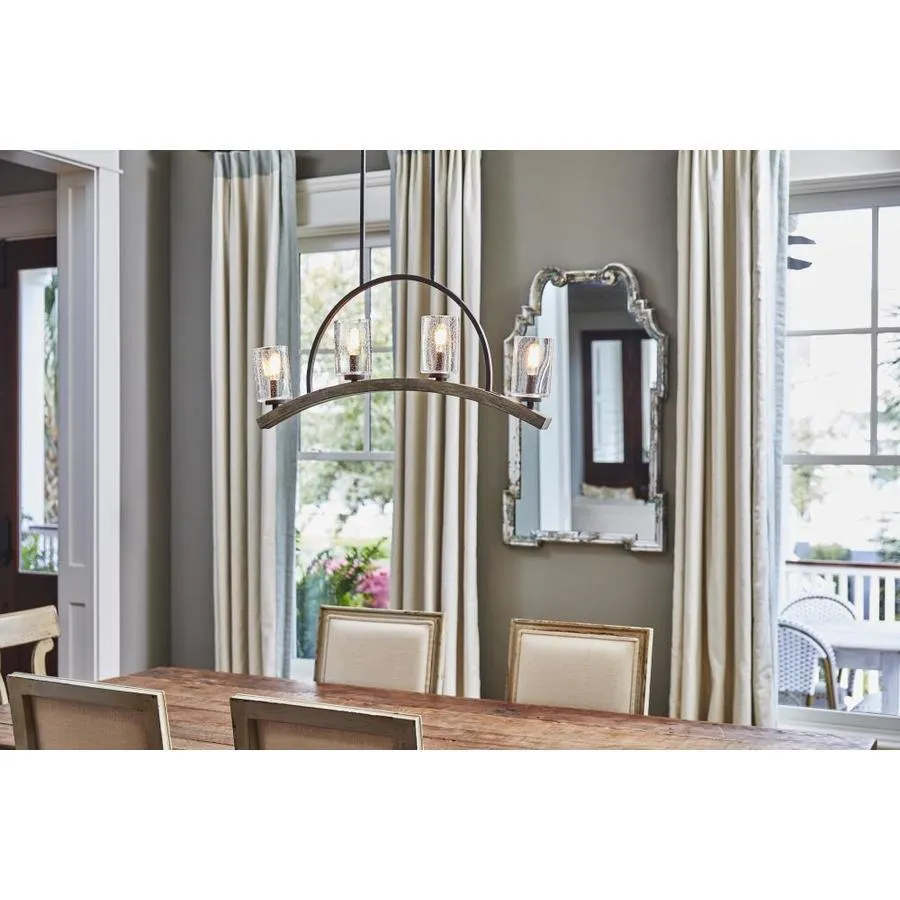Quoizel Arley 4-Light Rustic Black and Faux Weathered Wood Farmhouse Chandelier, 32-in Linear, photo 6 of 14