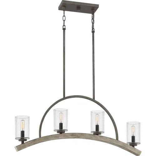 Quoizel Arley 4-Light Rustic Black and Faux Weathered Wood Farmhouse Chandelier, 32-in Linear, photo 8 of 14