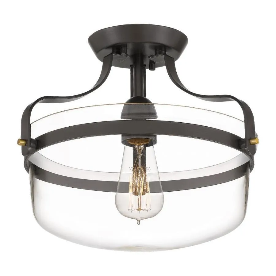 Quoizel Maddock 12.88-in Bronze with Brushed Brass Farmhouse Incandescent Semi-flush Mount Light, photo 2 of 11