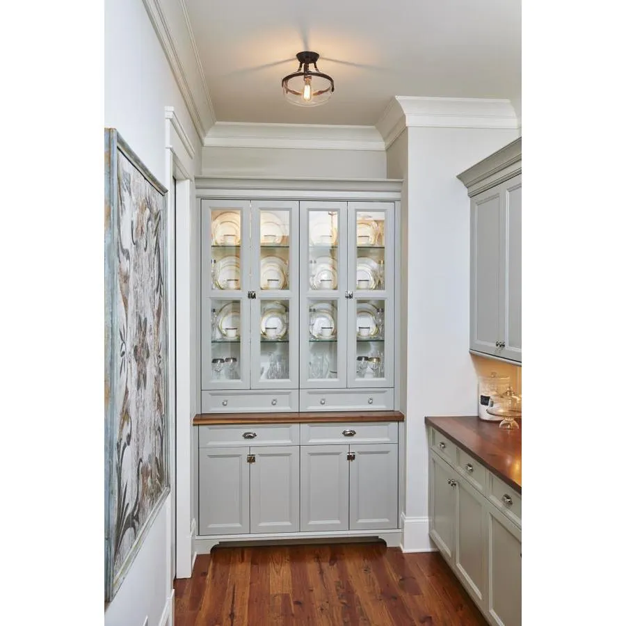 Quoizel Maddock 12.88-in Bronze with Brushed Brass Farmhouse Incandescent Semi-flush Mount Light, photo 3 of 11