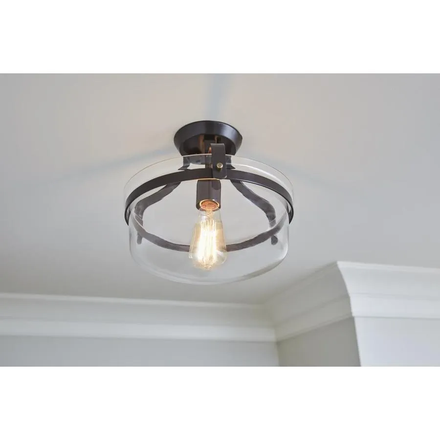 Quoizel Maddock 12.88-in Bronze with Brushed Brass Farmhouse Incandescent Semi-flush Mount Light, photo 4 of 11