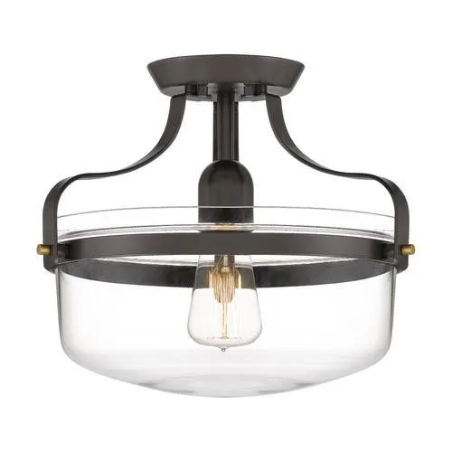 Quoizel Maddock 12.88-in Bronze with Brushed Brass Farmhouse Incandescent Semi-flush Mount Light, photo 6 of 11