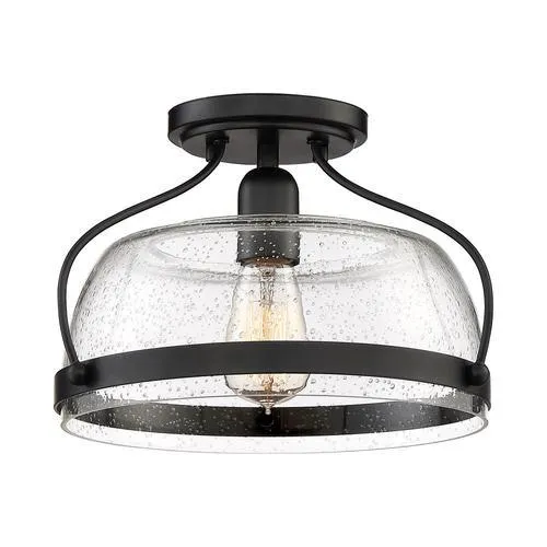 Quoizel Henderson 12.5-in Black Farmhouse Semi-Flush Mount Light, photo 4 of 9