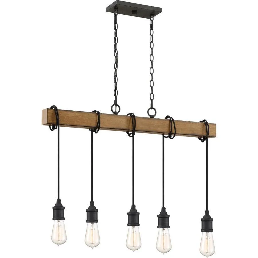 Quoizel Mesquite 5-Light Weathered Black with Faux Aged Walnut Farmhouse Chandelier, photo 2 of 14