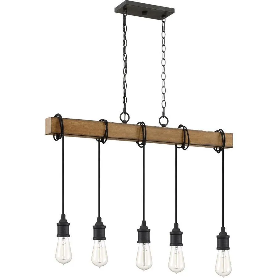 Quoizel Mesquite 5-Light Weathered Black with Faux Aged Walnut Farmhouse Chandelier, photo 3 of 14