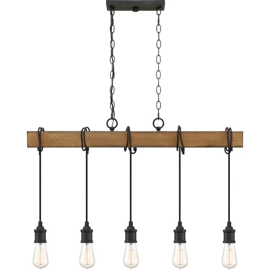 Quoizel Mesquite 5-Light Weathered Black with Faux Aged Walnut Farmhouse Chandelier, photo 4 of 14