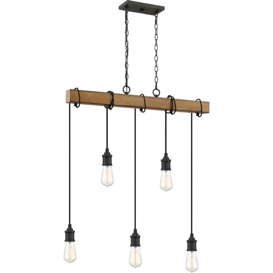 Quoizel Mesquite 5-Light Weathered Black with Faux Aged Walnut Farmhouse Chandelier, photo 7 of 14