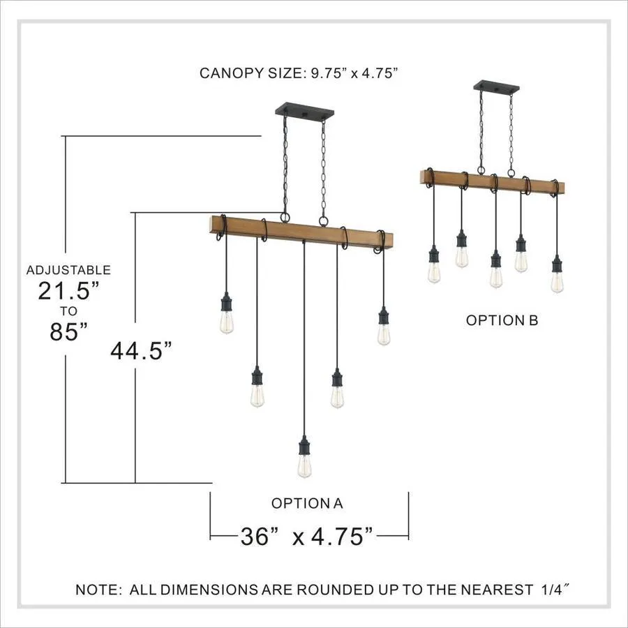Quoizel Mesquite 5-Light Weathered Black with Faux Aged Walnut Farmhouse Chandelier, photo 8 of 14