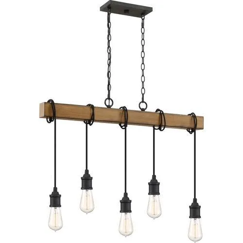 Quoizel Mesquite 5-Light Weathered Black with Faux Aged Walnut Farmhouse Chandelier, photo 9 of 14