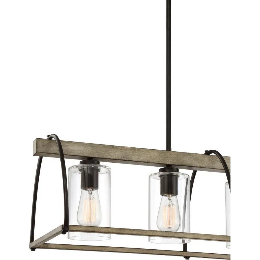 Quoizel Fernley 4-Light Bronze with Natural Walnut Farmhouse Chandelier, 34-in Linear, photo 2 of 10