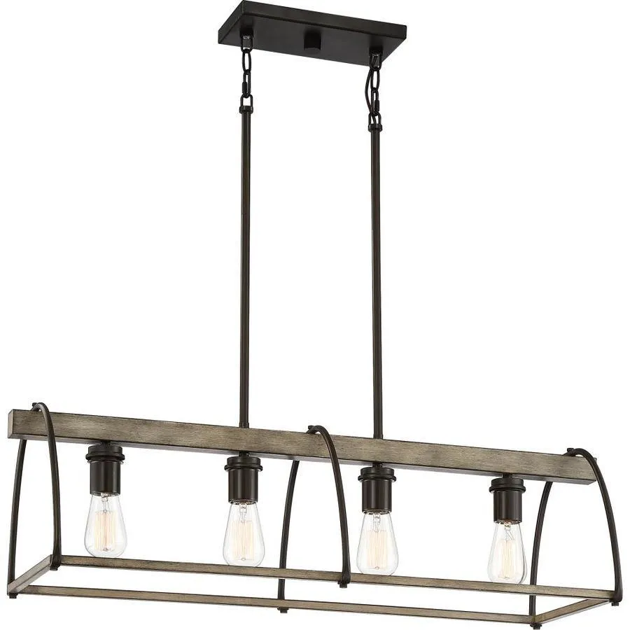 Quoizel Fernley 4-Light Bronze with Natural Walnut Farmhouse Chandelier, 34-in Linear, photo 3 of 10