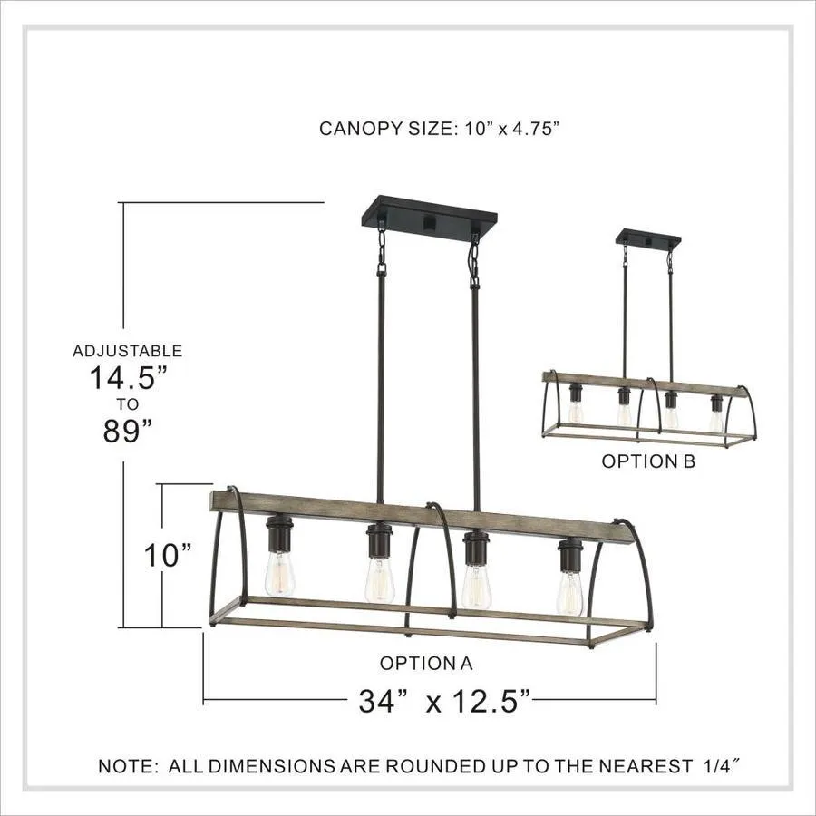 Quoizel Fernley 4-Light Bronze with Natural Walnut Farmhouse Chandelier, 34-in Linear, photo 4 of 10