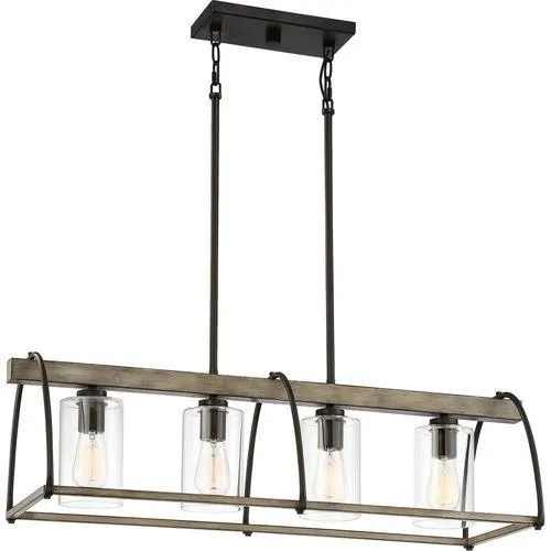 Quoizel Fernley 4-Light Bronze with Natural Walnut Farmhouse Chandelier, 34-in Linear, photo 5 of 10
