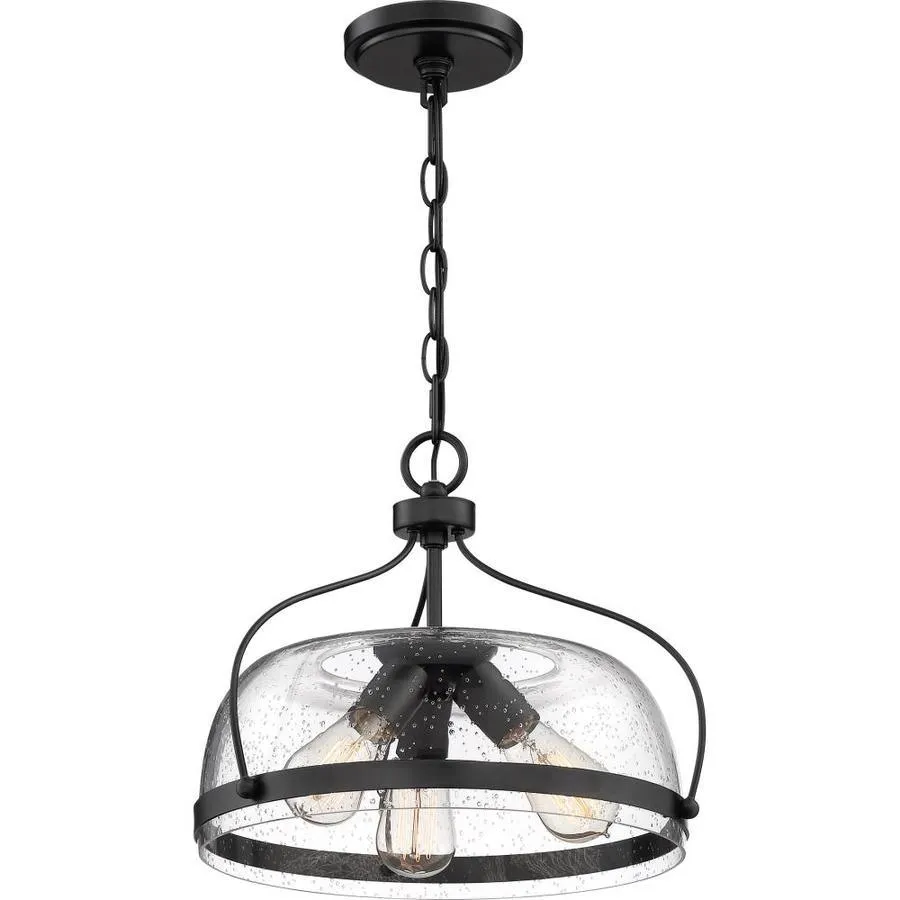 Quoizel Henderson 3-Light Matte Black Farmhouse Seeded Glass Bowl Pendant Light, 15-in, photo 2 of 12