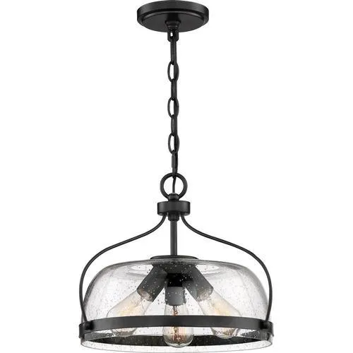 Quoizel Henderson 3-Light Matte Black Farmhouse Seeded Glass Bowl Pendant Light, 15-in, photo 4 of 12
