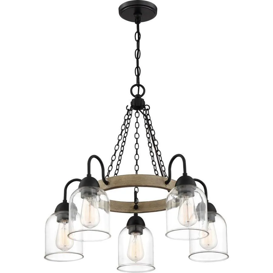Quoizel Creeksville 5-Light Matte Black with Faux Natural Walnut Farmhouse Antler Chandelier, photo 2 of 19