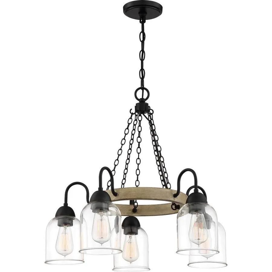 Quoizel Creeksville 5-Light Matte Black with Faux Natural Walnut Farmhouse Antler Chandelier, photo 3 of 19