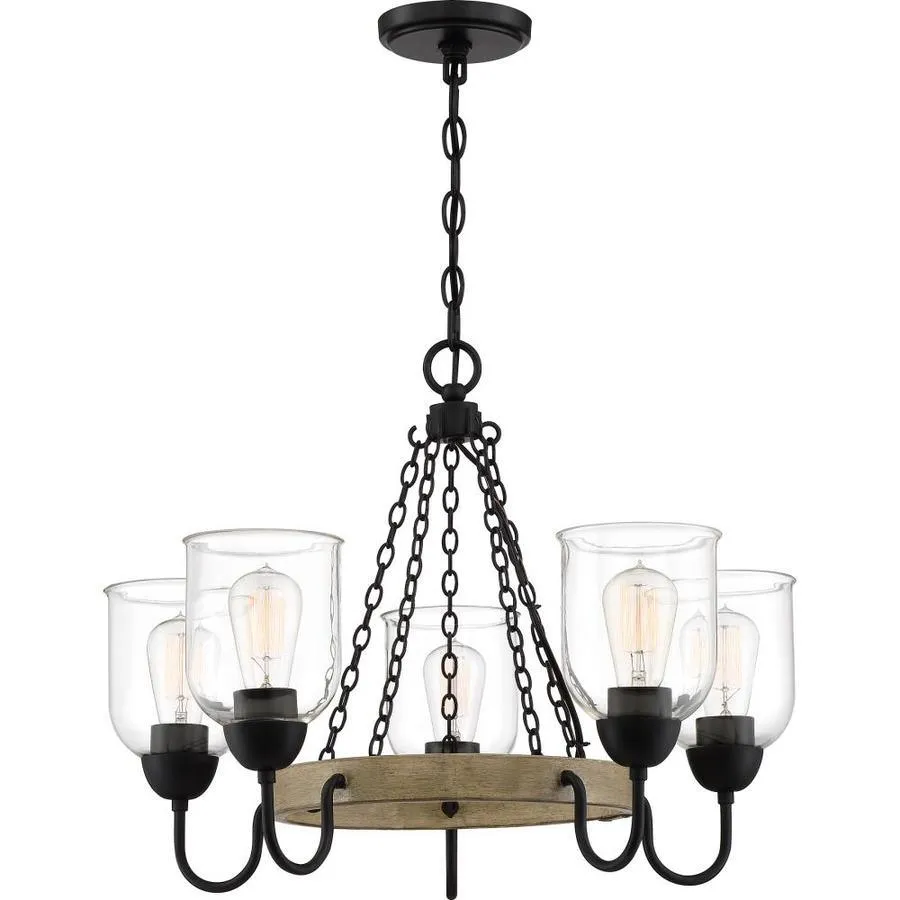 Quoizel Creeksville 5-Light Matte Black with Faux Natural Walnut Farmhouse Antler Chandelier, photo 5 of 19