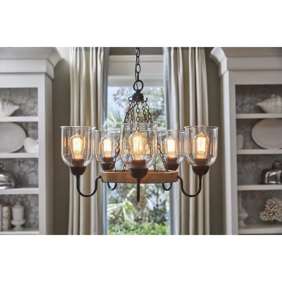 Quoizel Creeksville 5-Light Matte Black with Faux Natural Walnut Farmhouse Antler Chandelier, photo 6 of 19