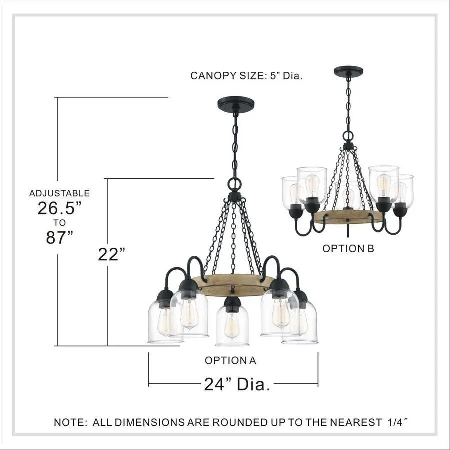 Quoizel Creeksville 5-Light Matte Black with Faux Natural Walnut Farmhouse Antler Chandelier, photo 10 of 19