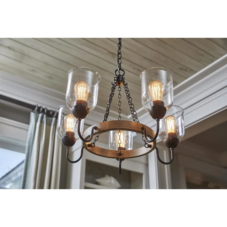 Quoizel Creeksville 5-Light Matte Black with Faux Natural Walnut Farmhouse Antler Chandelier, photo 8 of 19