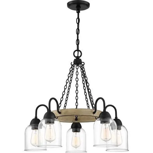 Quoizel Creeksville 5-Light Matte Black with Faux Natural Walnut Farmhouse Antler Chandelier, photo 11 of 19