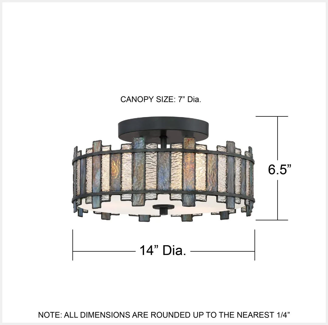 Quoizel Sentry 14-in Matte Black Tiffany Semi-Flush Mount Light, photo 10 of 12