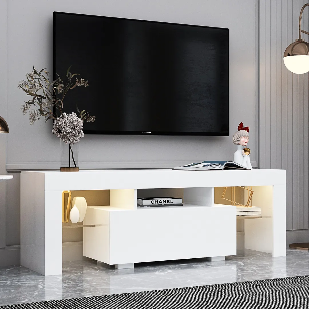 Mondawe TV Stands Modern/Contemporary White Tv Cabinet (Accommodates TVs up to 55-in), photo 8 of 11