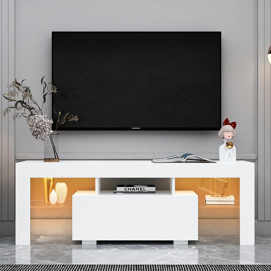 Mondawe TV Stands Modern/Contemporary White Tv Cabinet (Accommodates TVs up to 55-in), photo 9 of 11