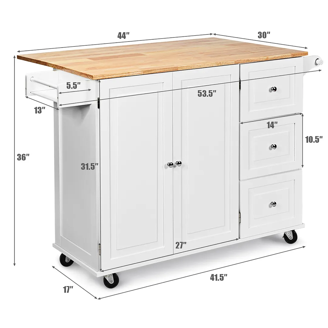 Goplus White Wood Base with Wood Top Rolling Kitchen Cart (30-in x 53.5-in x 36-in), photo 10 of 10