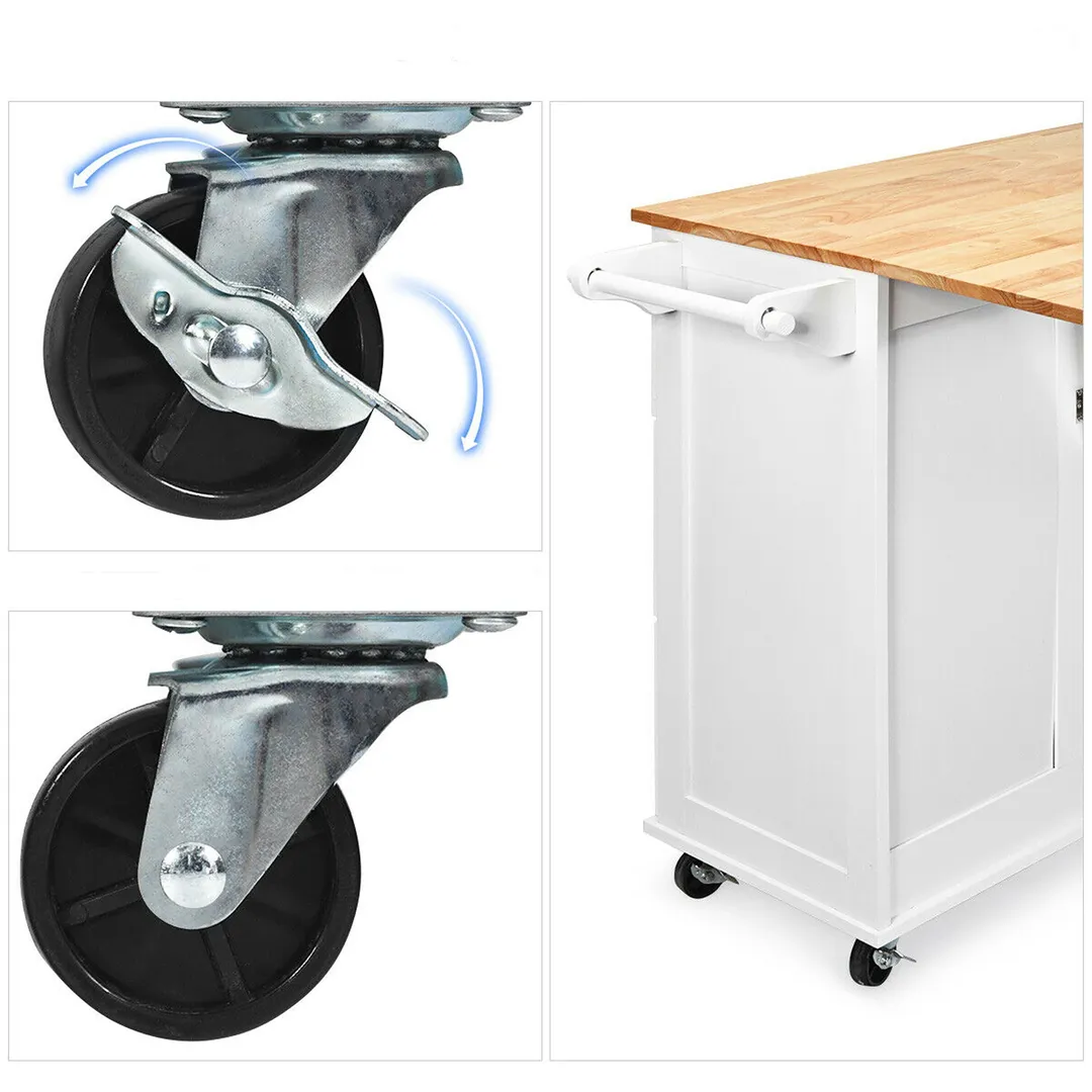 Goplus White Wood Base with Wood Top Rolling Kitchen Cart (30-in x 53.5-in x 36-in), photo 4 of 10