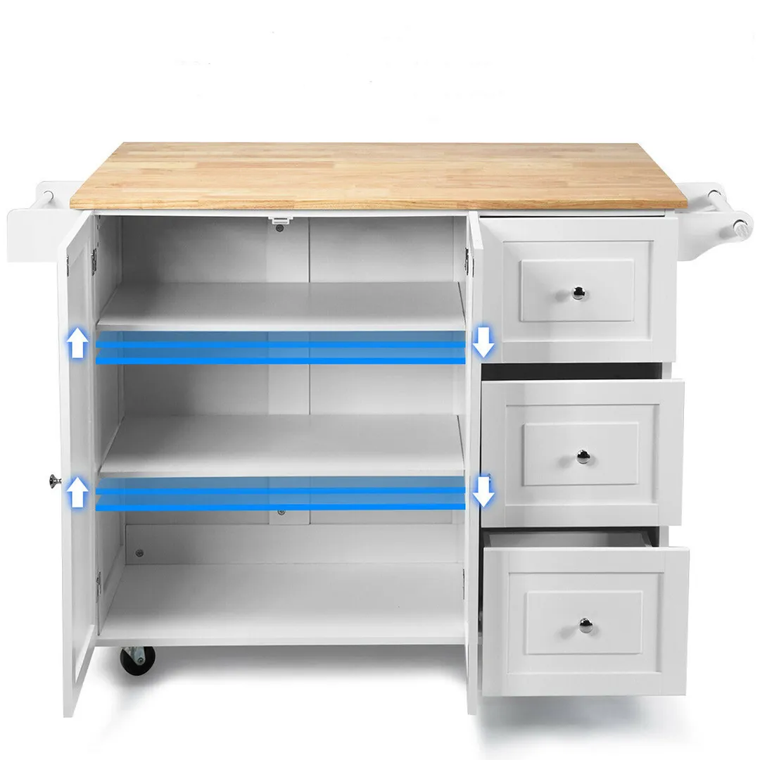 Goplus White Wood Base with Wood Top Rolling Kitchen Cart (30-in x 53.5-in x 36-in), photo 6 of 10