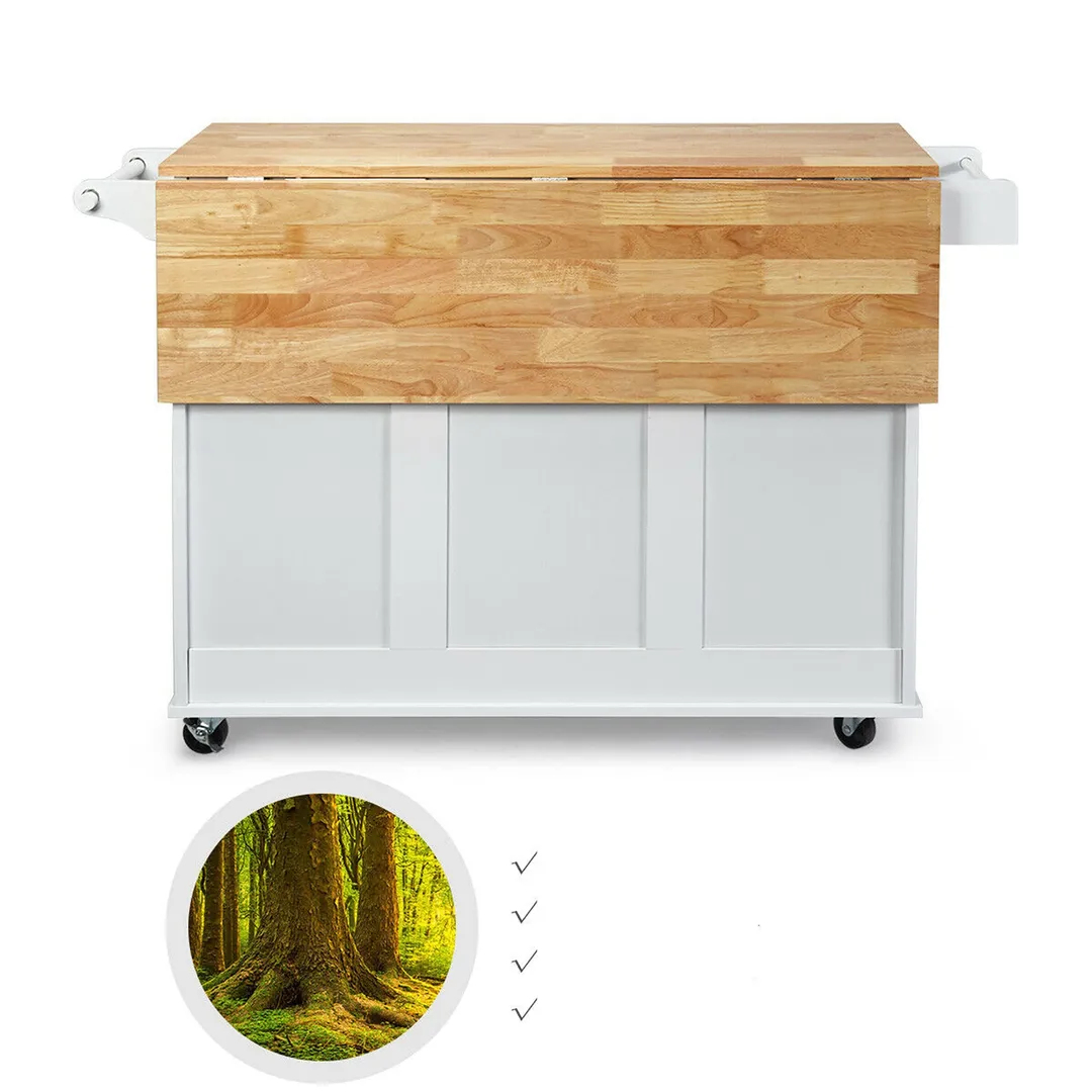 Goplus White Wood Base with Wood Top Rolling Kitchen Cart (30-in x 53.5-in x 36-in), photo 5 of 10