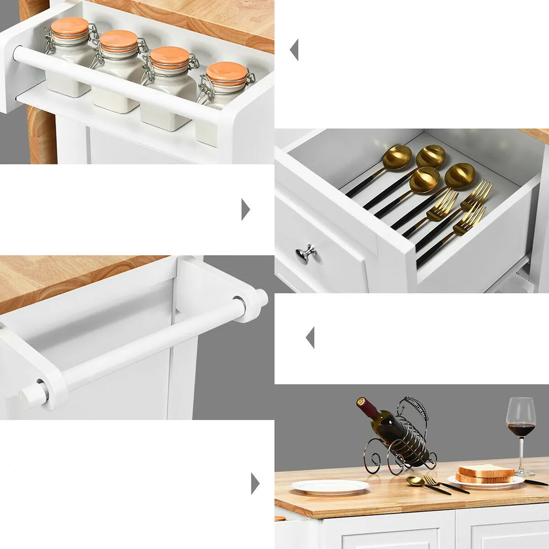 Goplus White Wood Base with Wood Top Rolling Kitchen Cart (30-in x 53.5-in x 36-in), photo 2 of 10