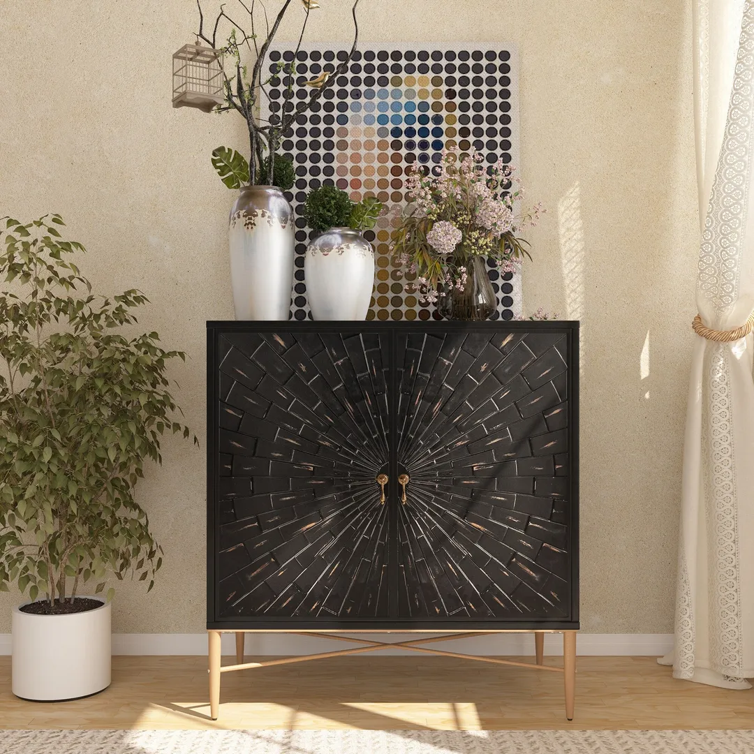 Clihome 2-Door Storage Cabinets 29.63-in W x 31.63-in H Wood Composite Black Freestanding Utility Storage Cabinet, photo 2 of 10
