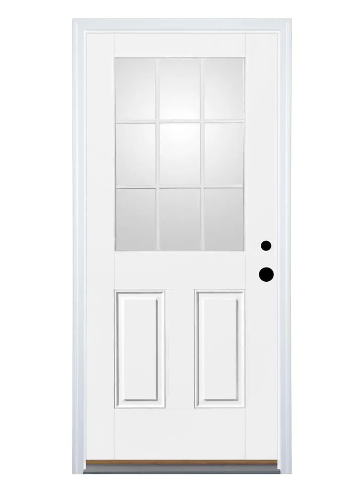 Therma-Tru Benchmark Doors 32-in x 80-in Fiberglass Half-Lite Left-Hand Inswing Ready-to-Paint Unfinished Prehung Front Door with Brickmould, photo 5 of 12
