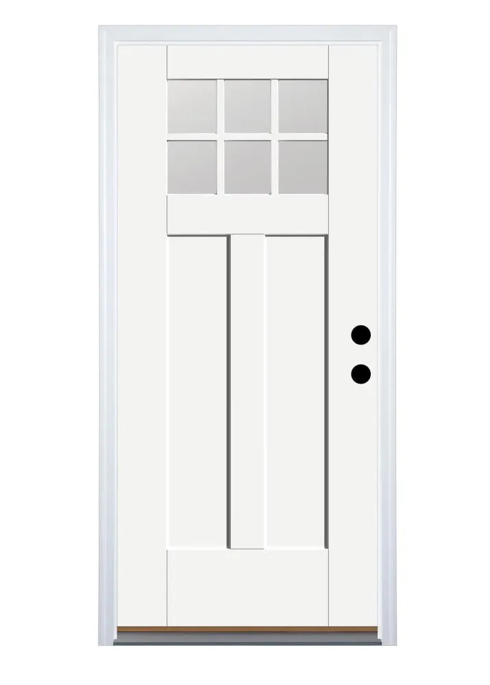 Therma-Tru Benchmark Doors 36-in x 80-in Fiberglass Craftsman 6-Lite Left-Hand Inswing Ready-to-Paint Unfinished Prehung Single Front Door with Brickmould, photo 3 of 10