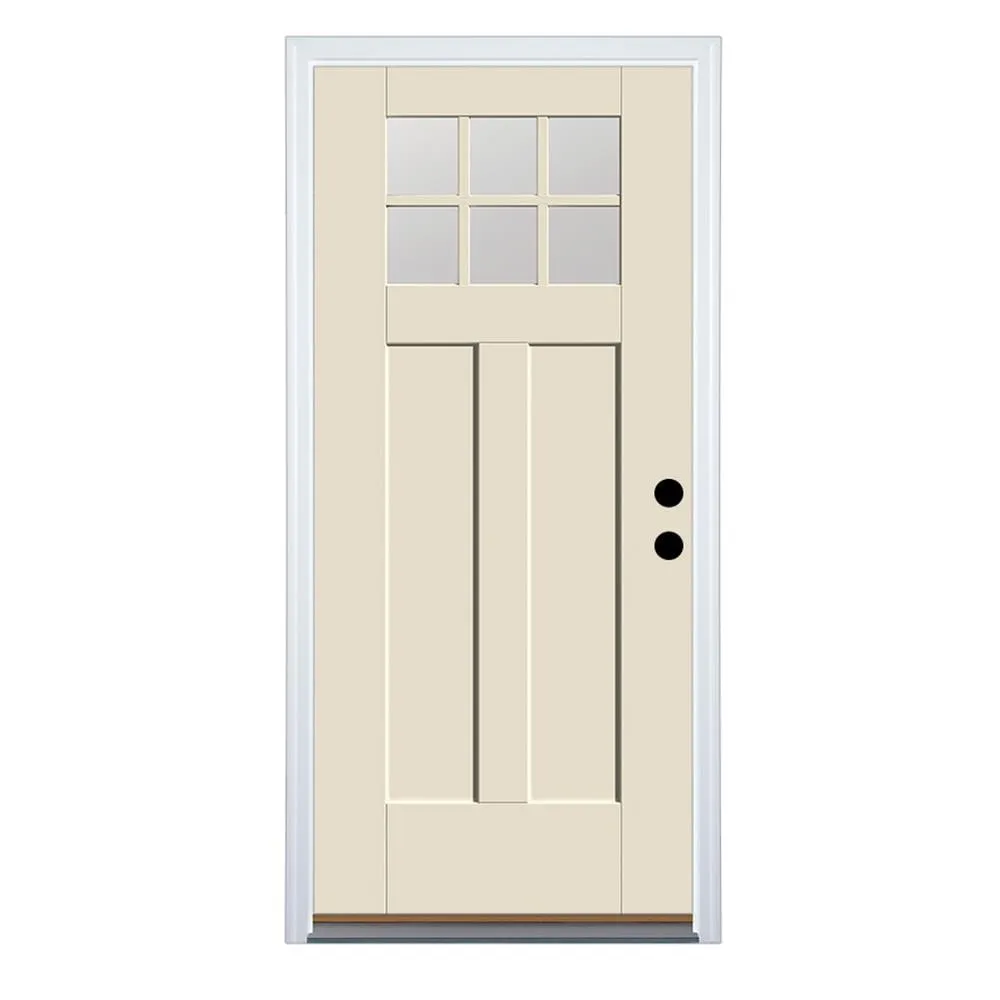 Therma-Tru Benchmark Doors 32-in x 80-in Fiberglass Craftsman 6-Lite Left-Hand Inswing Ready-to-Paint Unfinished Prehung Front Door with Brickmould, photo 3 of 10
