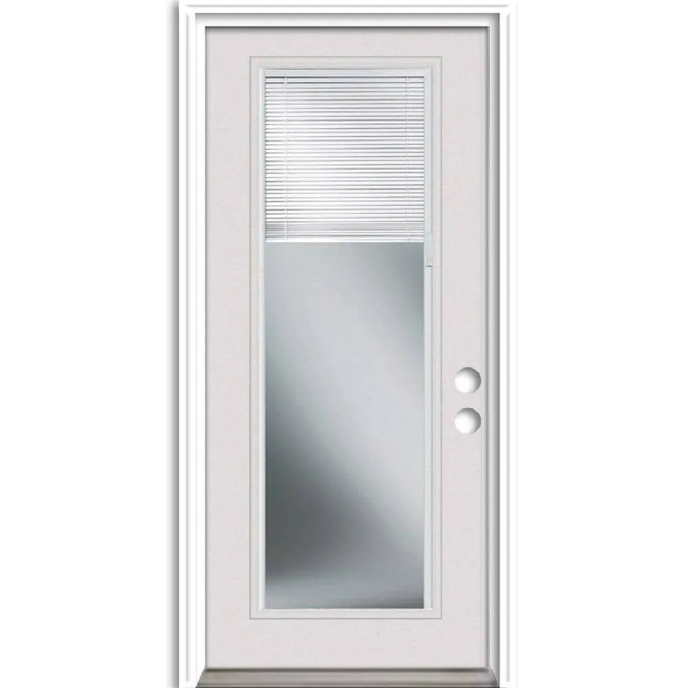 Therma-Tru Benchmark Doors 32-in x 80-in Steel Full Lite Right-Hand Inswing Ready-to-Paint Unfinished Prehung Front Door with Brickmould and Blinds, photo 2 of 2