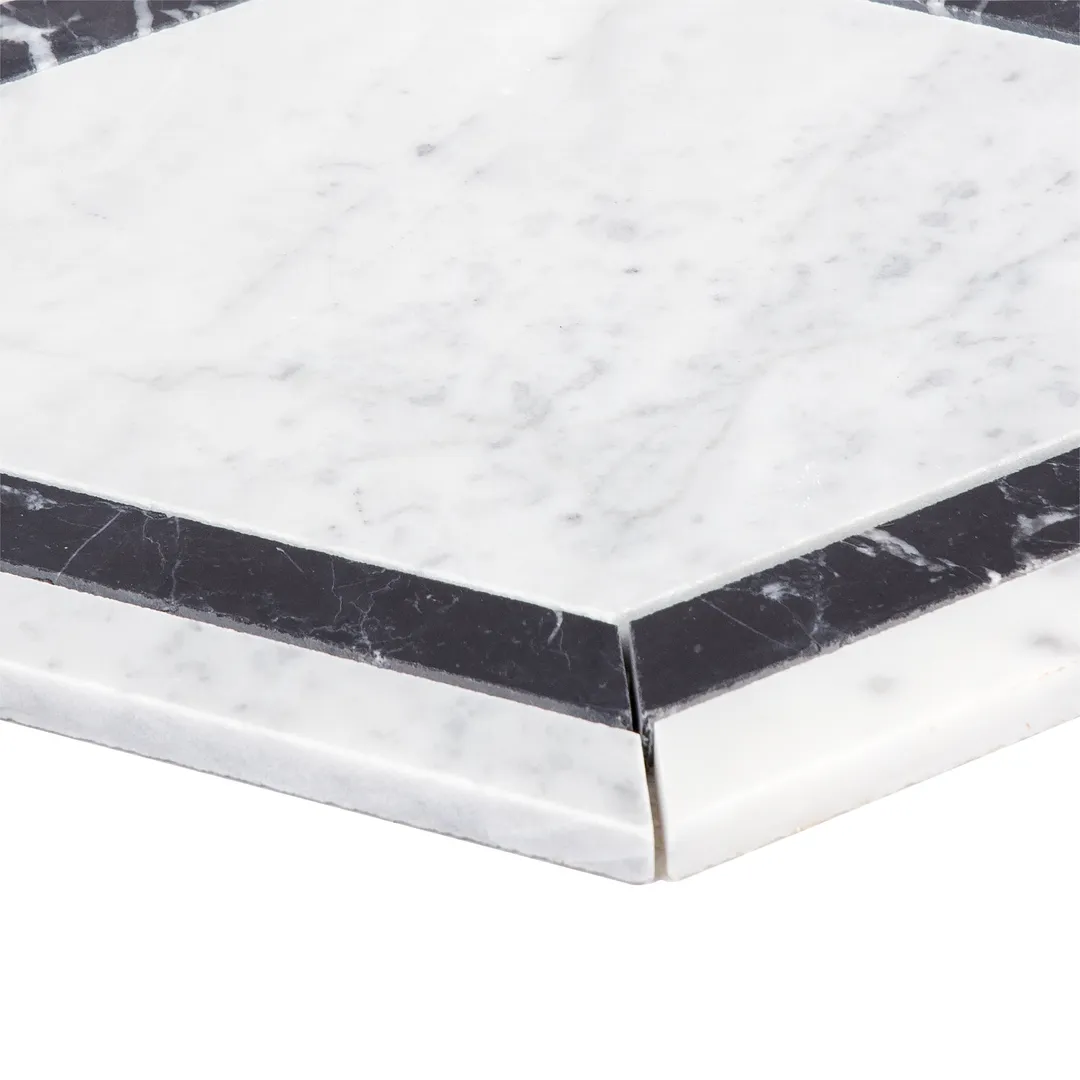Satori 8-in x 8-in Polished Natural Marble Hexagon Floor and Wall Tile, Bianco Carrara White/Nero Marquina (4.8-sq ft/Carton), photo 4 of 7