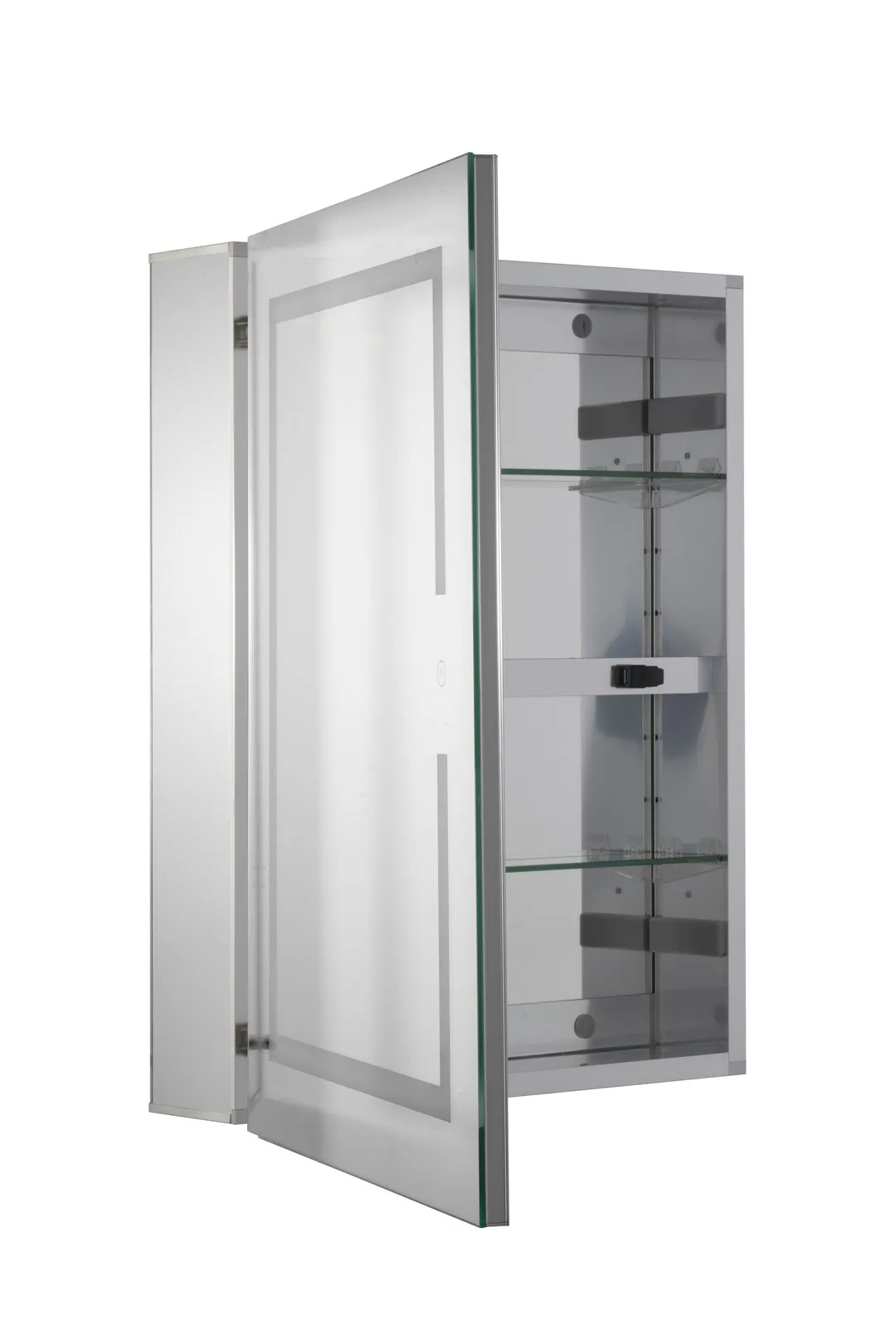 Croydex 20-in x 26-in Lighted LED Fog Free Surface/Recessed Mount Silver Mirrored Soft Close Medicine Cabinet with Outlet, photo 6 of 15