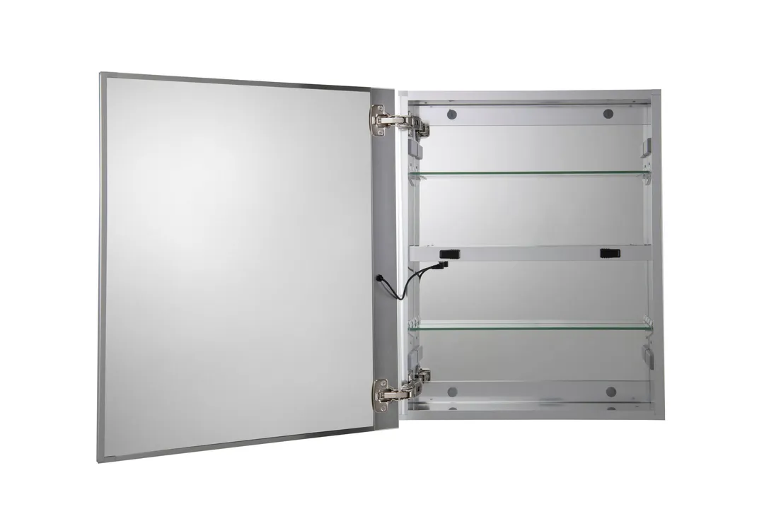 Croydex 20-in x 26-in Lighted LED Fog Free Surface/Recessed Mount Silver Mirrored Soft Close Medicine Cabinet with Outlet, photo 5 of 15