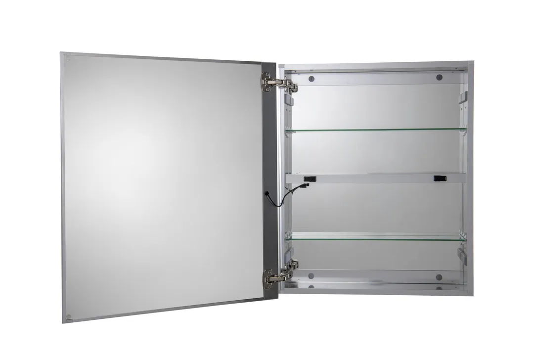Croydex 24-in x 30-in Lighted LED Fog Free Surface/Recessed Mount Silver Mirrored Soft Close Medicine Cabinet with Outlet, photo 5 of 13