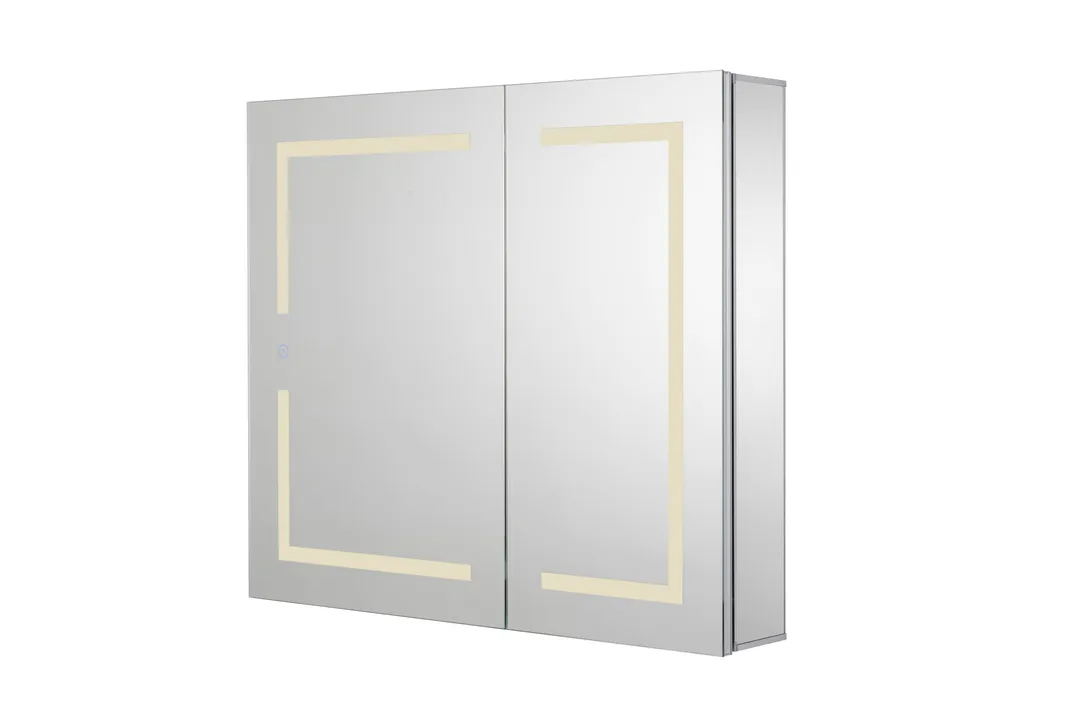 Croydex 30-in x 26-in Lighted LED Fog Free Surface/Recessed Mount Silver Mirrored Soft Close Medicine Cabinet with Outlet, photo 6 of 13
