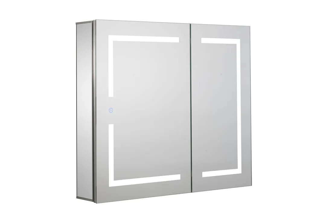 Croydex 30-in x 26-in Lighted LED Fog Free Surface/Recessed Mount Silver Mirrored Soft Close Medicine Cabinet with Outlet, photo 8 of 13