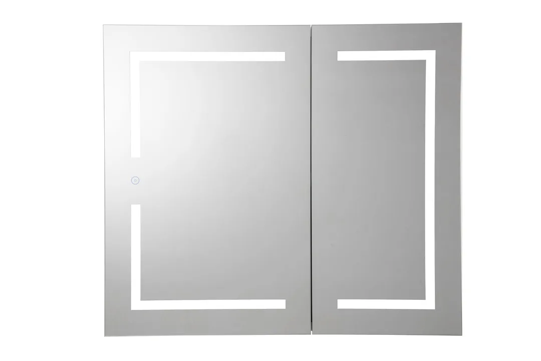 Croydex 30-in x 26-in Lighted LED Fog Free Surface/Recessed Mount Silver Mirrored Soft Close Medicine Cabinet with Outlet, photo 3 of 13