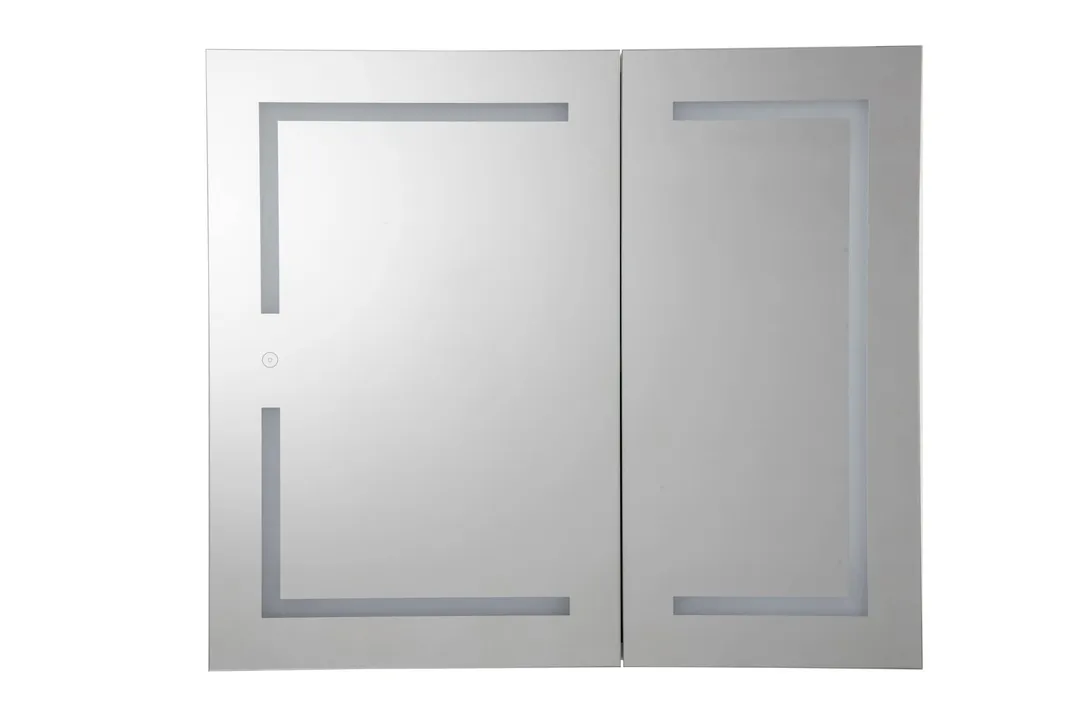 Croydex 30-in x 26-in Lighted LED Fog Free Surface/Recessed Mount Silver Mirrored Soft Close Medicine Cabinet with Outlet, photo 7 of 13