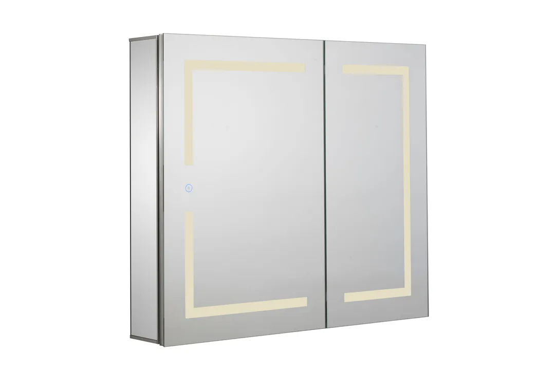 Croydex 30-in x 26-in Lighted LED Fog Free Surface/Recessed Mount Silver Mirrored Soft Close Medicine Cabinet with Outlet, photo 13 of 13