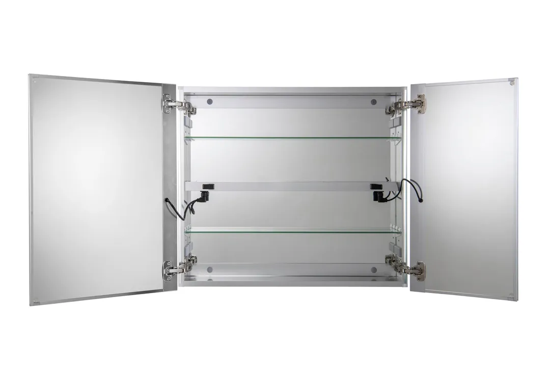 Croydex 30-in x 26-in Lighted LED Fog Free Surface/Recessed Mount Silver Mirrored Soft Close Medicine Cabinet with Outlet, photo 5 of 13